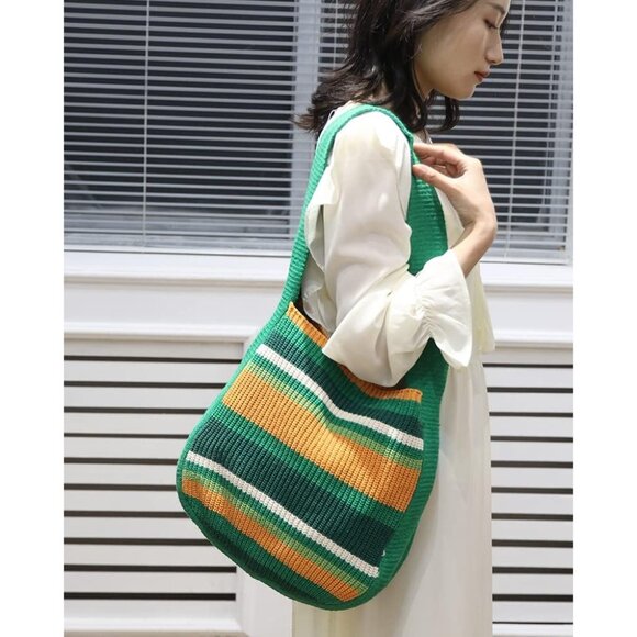 Women's Green-A Shoulder Handbags Crocheted Bags Large Knit Bag Tote Bag - Picture 8 of 9